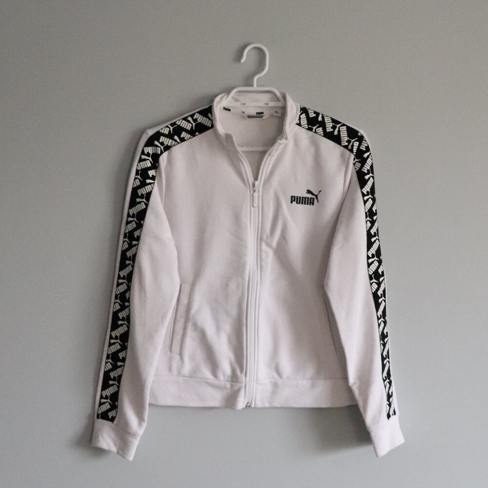 Puma Womens White Sz M Amplified Comfy Full Zip‎ Casual Outdoor Track Jacket